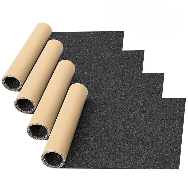 Aolabela 4 Pcs Grip Tape, 33" x 9", No Air Bubbles, Black Griptape for Skateboard & Scooter - Image 1